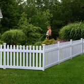 WamBam Newport no-dig fence kit in white vinyl, ready for quick outdoor setup.