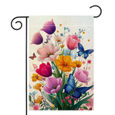 Wanpluml butterfly-tulip-pattern flag enhances curb appeal with vivid spring colors.