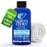 Waters Choice enzyme concentrate bottle pour supports easy spa maintenance