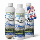 Waters Choice Pure Enzymes spa pack bottle side view for simple spa maintenance and clearer water.