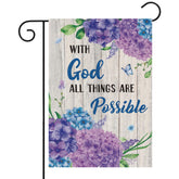 WATINC garden flag with hydrangea and butterfly design for outdoor spring decor.