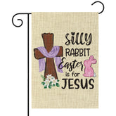 WATINC Silly Rabbit Easter flag in burlap for yard decor with cross and flowers