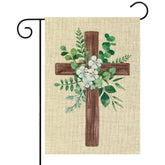 Watinc eucalyptus cross garden flag—vibrant spring design for outdoor porch and yard.
