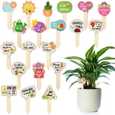 WATINC wooden plant markers with fun designs for clear pot labeling.