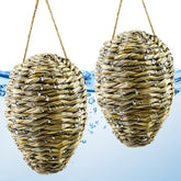 Waybas two-pack woven reed wasp nest decoys hanging for outdoor deterrence.