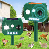 WAYSLA Solar Ultrasonic Animal Repellent front view protects gardens from pests with passive solar power