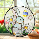 WDARTG stained glass window hanging with bunny eggs brightens indoor windows