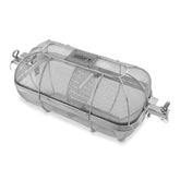 Weber Crafted Rotisserie Crisping Basket on a grill spit for even crisping