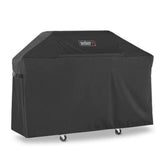 Weber Genesis 300 Series cover front view for rain protection and easy storage.
