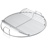 Weber Hinged Cooking Grate top view highlights durable plated steel construction for grilling.