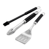 Weber Precision 3-Piece Grilling Tool Set tongs with non-slip grip for precise flips.
