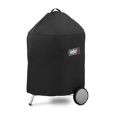 Weber Premium 22-Inch grill cover on grill with UV-resistant protection