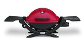Weber Q1200 red lid closed, compact portable grill for travel