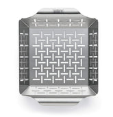 Weber Style small stainless steel basket on the grill for side dishes