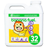 Wellspring Gardens Banana Fuel bottle shows the 3-1-6 formula for healthy banana plants.