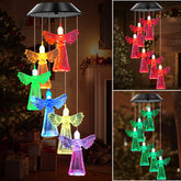 WENANA color-changing solar wind chimes illuminate an outdoor evening.