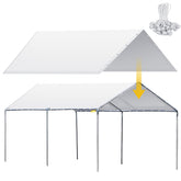 Wesnoy top cover unrolled over 10x20 carport for weather protection.