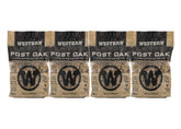 Western Post Oak BBQ Wood Chips packaging highlights easy prep and storage.