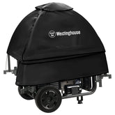 Westinghouse WGenTent weather cover on an open-frame generator protects from rain and wind.