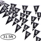 Whaline Halloween Jolly Roger banner with bold pirate skulls for festive decor.