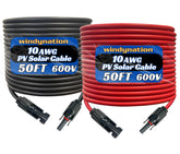 WindyNation PV extension cable in black and red for flexible solar connections