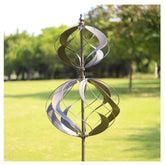 WinWindSpinner dual-globe spinner with layered globes catching sunlight for dynamic garden decor.