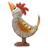 Wiresusan outdoor rooster statue with hand painted tree ring body adds garden charm