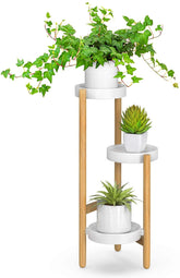 Wisuce 3-tier bamboo plant stand assembled for corner display of plants