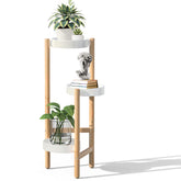 Wisuce corner plant stand 3-tier bamboo in a living room, maximizing space and display.