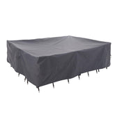 WJ-X3 extralarge patio cover front view protecting dining set from sun and rain