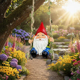 Wlcbomuoe garden gnome swing ornament hanging on a branch for cheerful outdoor decor.