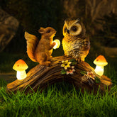 WONDHOME solar owl garden statue overview, showing weatherproof resin and solar-powered illumination.