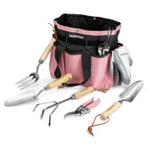 WORKPRO pink garden tool set bag showing sturdy tote for organized gardening