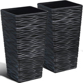 Worth Garden 2-Pack black tall planter, front view, creates a striking focal point for entryways