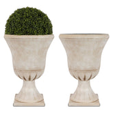 Worth Garden urn planter beige outer view shows a classic decor focal point for porches and patios.