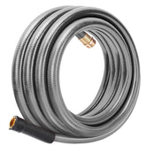Worth Leader hose closeup highlighting its 3/4 inch diameter for durable watering tasks.