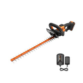WORX 22-inch cordless hedge trimmer in action for precise top trimming