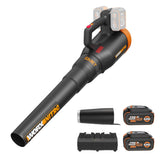 WORX Nitro cordless leaf blower in use for fast yard cleanup.
