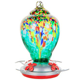 WOSIBO green hand-blown glass hummingbird feeder attracts hummingbirds to your garden