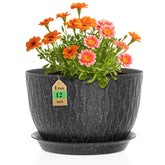WSMKSZ 12in water ripple pot with black speckles, perfect for indoor greenery.