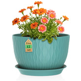 WSMKSZ 12-inch water ripple pot in blue-green, ideal for indoor greenery and natural ambiance.