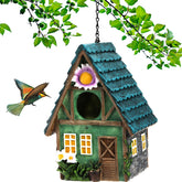WUWEOT garden bird house hanging on a sturdy chain invites small birds to nest safely
