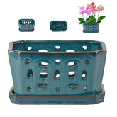 W&W teal orchid pot with holes and saucer for proper drainage during repotting