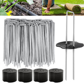 Wyegey 200pcs garden stakes set secures landscape fabric for a tidy, stable installation.