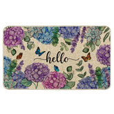 Wylumen Welcome Spring door mat with hydrangea bloom and anti-slip base.