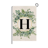 Wyooxoo monogram H floral garden flag front view on burlap-like fabric for outdoor decor