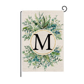Wyooxoo monogram M floral garden flag front view shows durable, weather-resistant outdoor design.