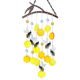 X-PREK 23in Bees Wind Chimes outdoors create serene garden ambiance with colorful stained glass.