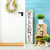 Xeubiou Easter porch sign with rabbit and eggs, perfect for welcoming guests outdoors.