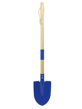 Xifando kid garden shovel with wooden handle and blue head, front view for soil loosening